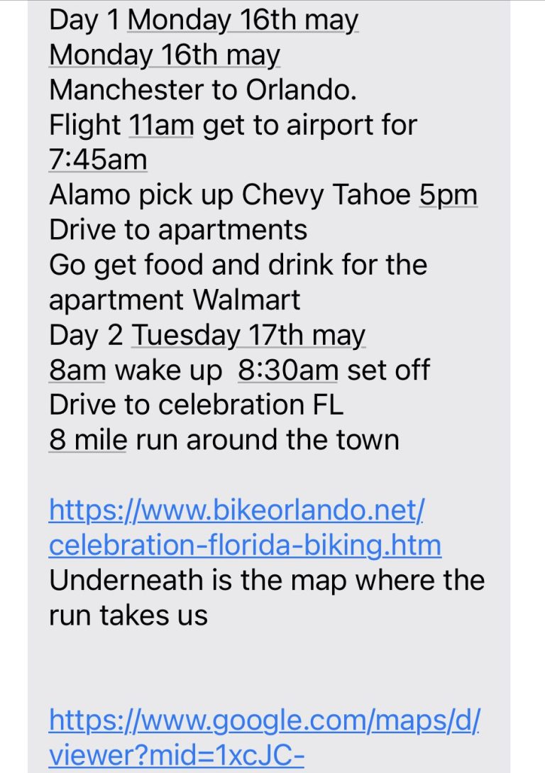 An example of our Itinerary.